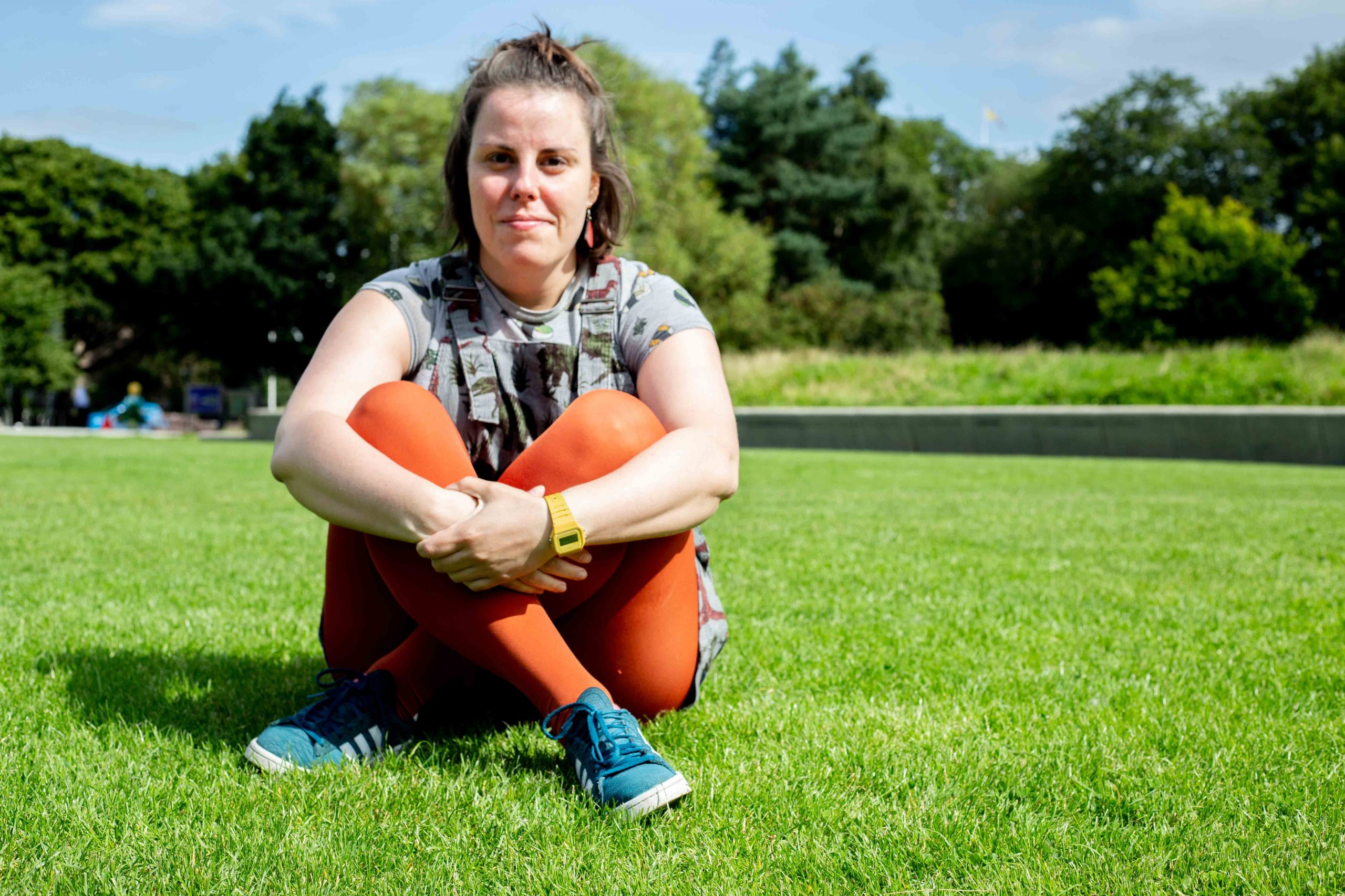 Mariana in Edinburgh wearing colourful clothing